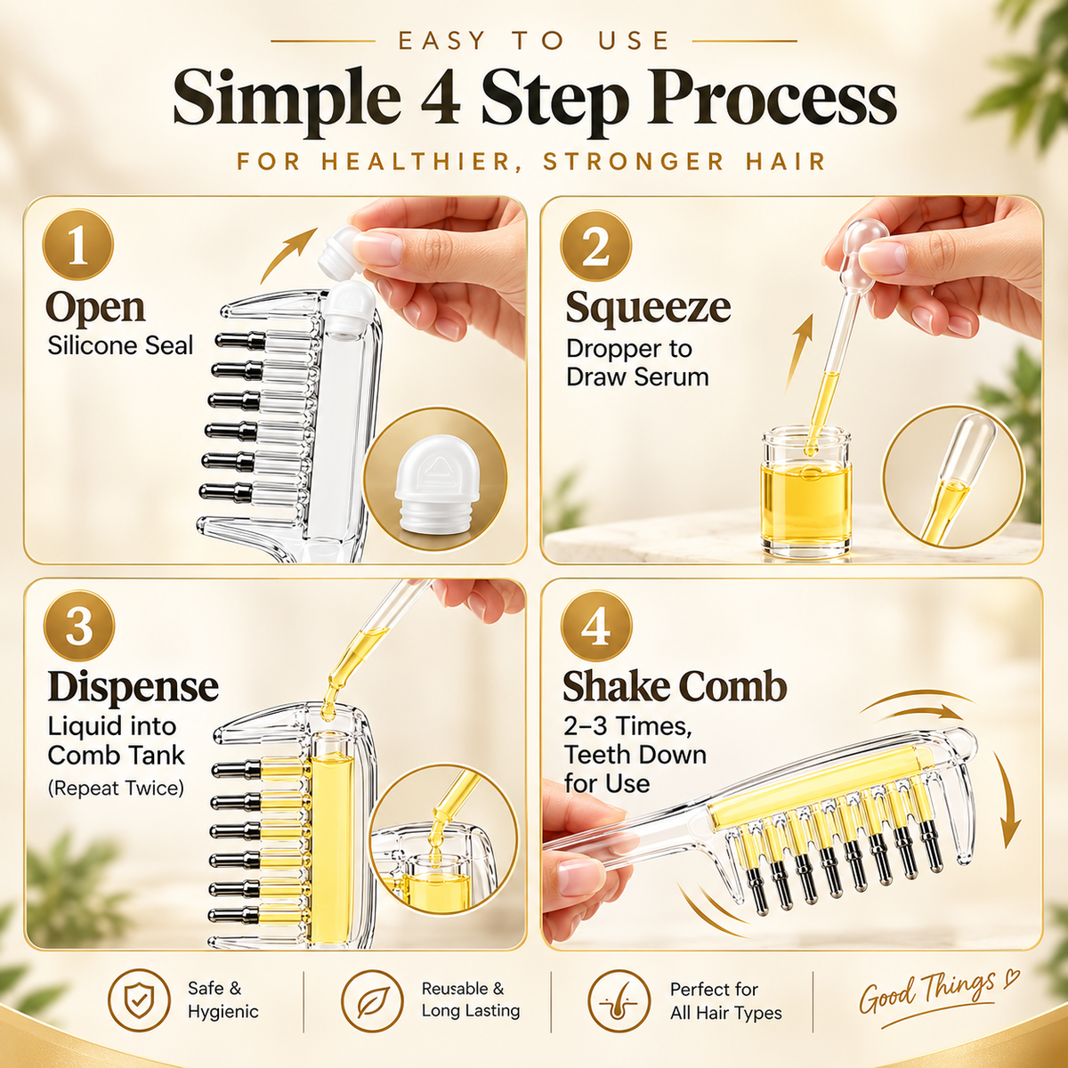 Hair Oil Applicator Comb with Oil Dispenser – Scalp Massage Comb